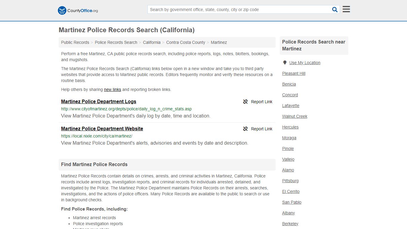 Martinez Police Records Search (California) - County Office