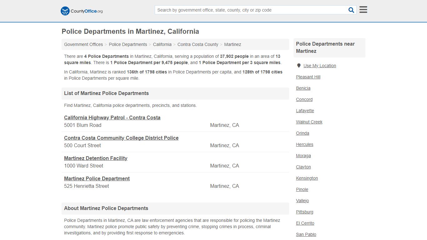 Police Departments - Martinez, CA (Arrest Records & Police Logs)