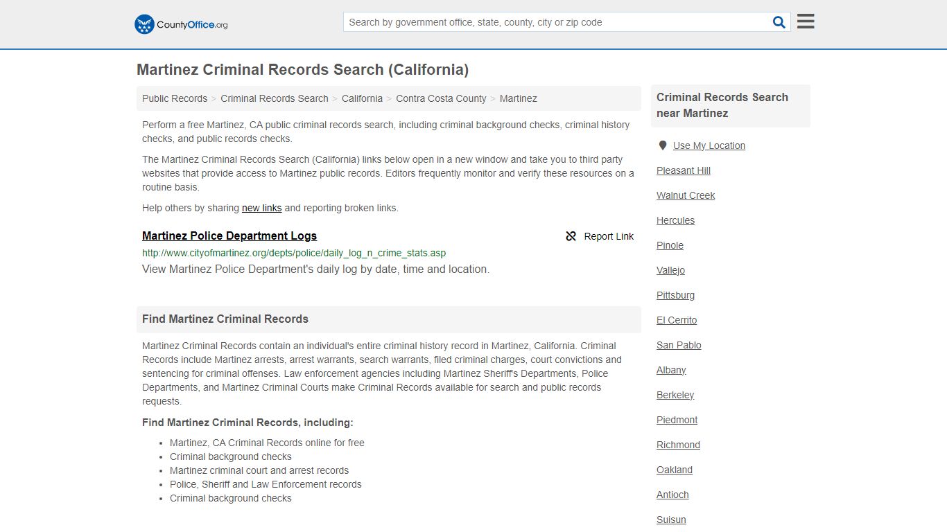 Martinez Criminal Records Search (California) - County Office